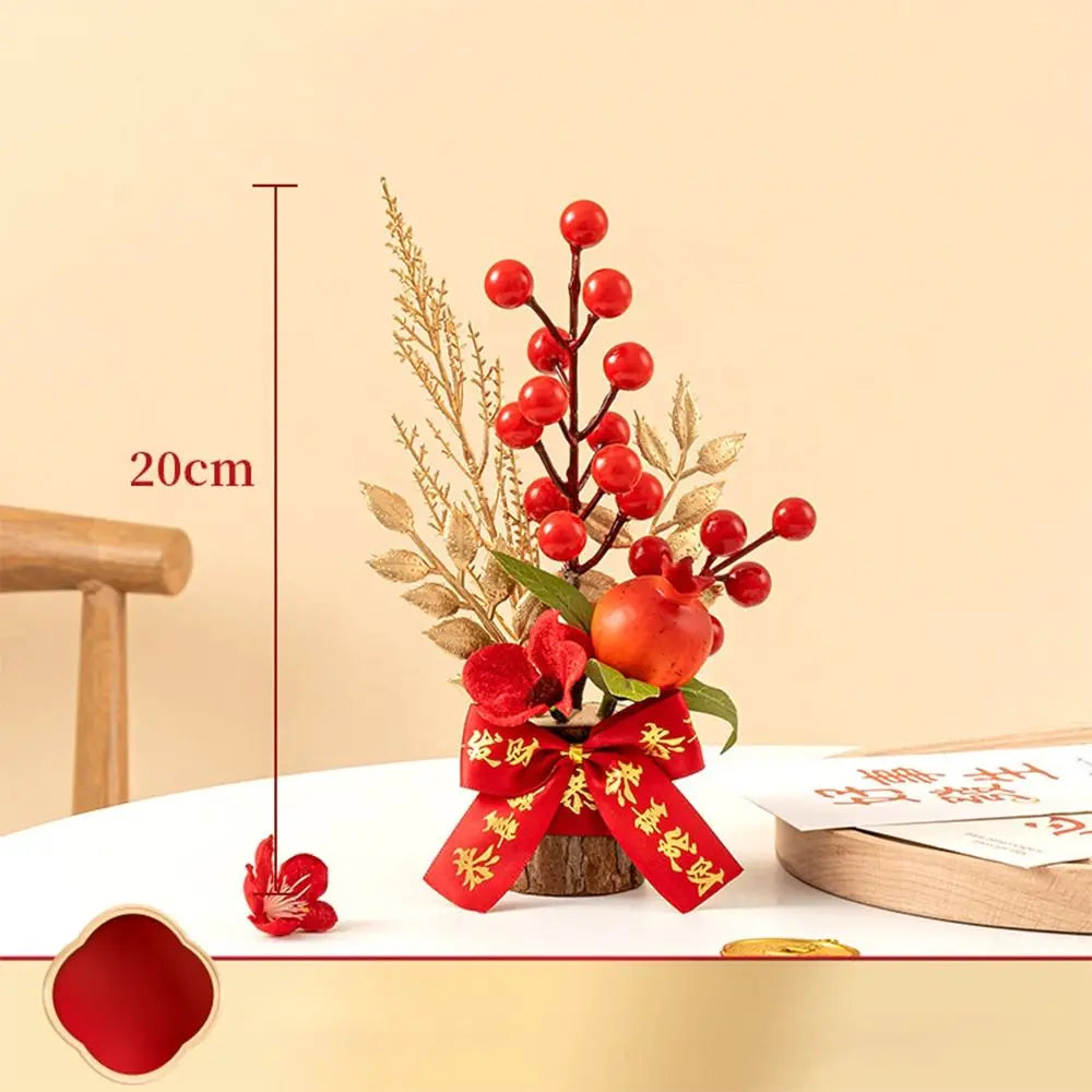 Chinese Artificial Flowers Plants Pots Get Rich Good Luck New Year Pots Tabletop Decoration Red Berry Branch Wedding Pots