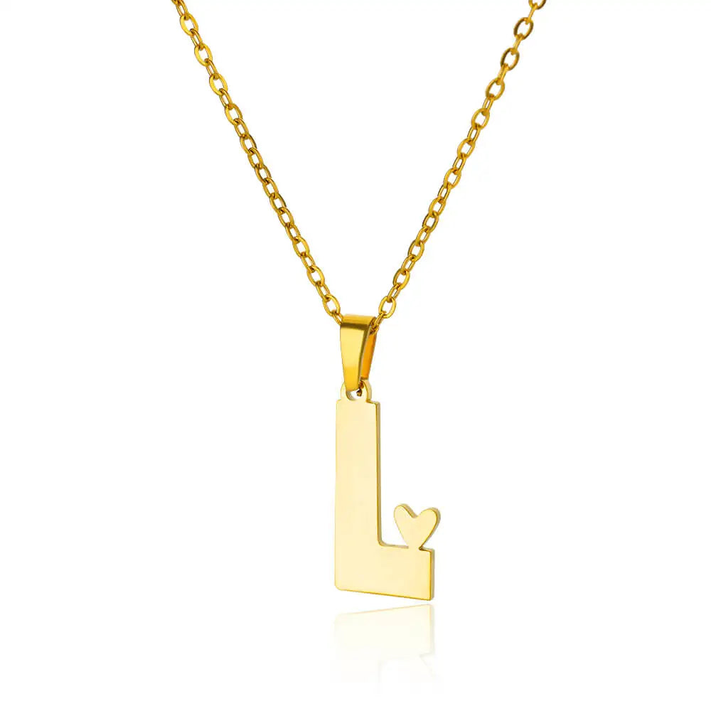 Stainless Steel Heart Letter Pendant Necklaces for Women Men Gold Color Initials Necklace Valentine's Day Jewelry Couple Gift
