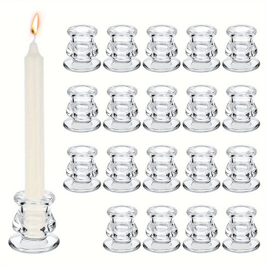 20pcs Glass Candle Holder, Clear Taper Candle Stand Wedding Glass Candle Holder, Wedding Decoration, Christmas Halloween Decoration