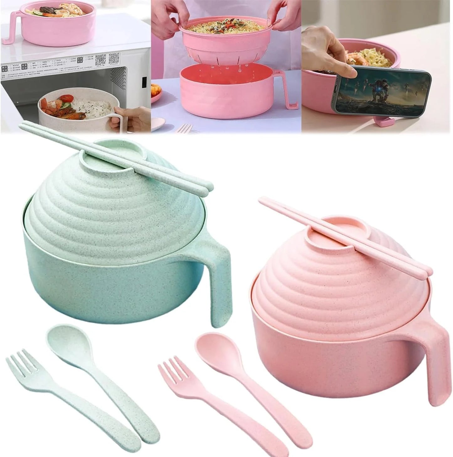 Ramen Bowl Set Ramen Noodles Bowl With Chopsticks Ramen Bowl Microwavable Cooker Bowl with Lid