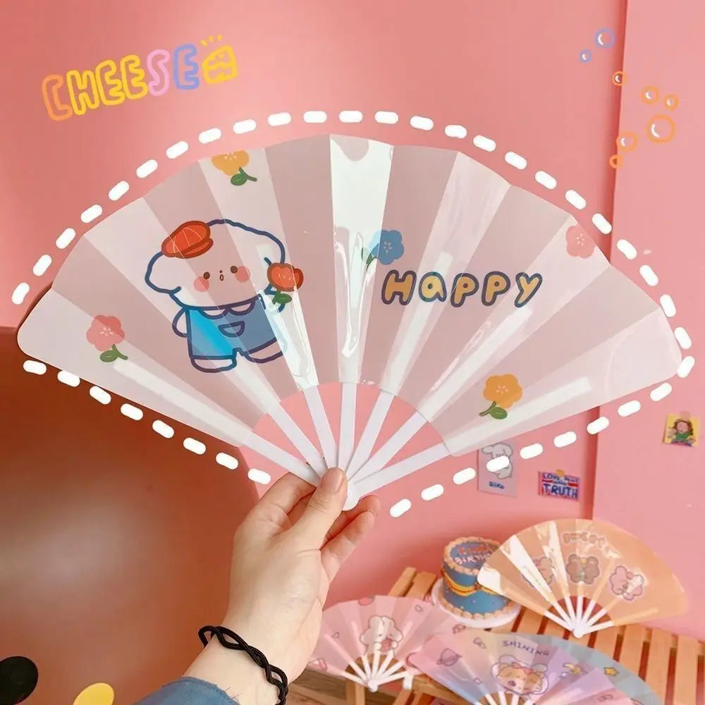 Gifts Folding 7-fold Fan Cute Cartoon PP Hand Held Fan Home Decoration Plastic Cartoon Folding Fan