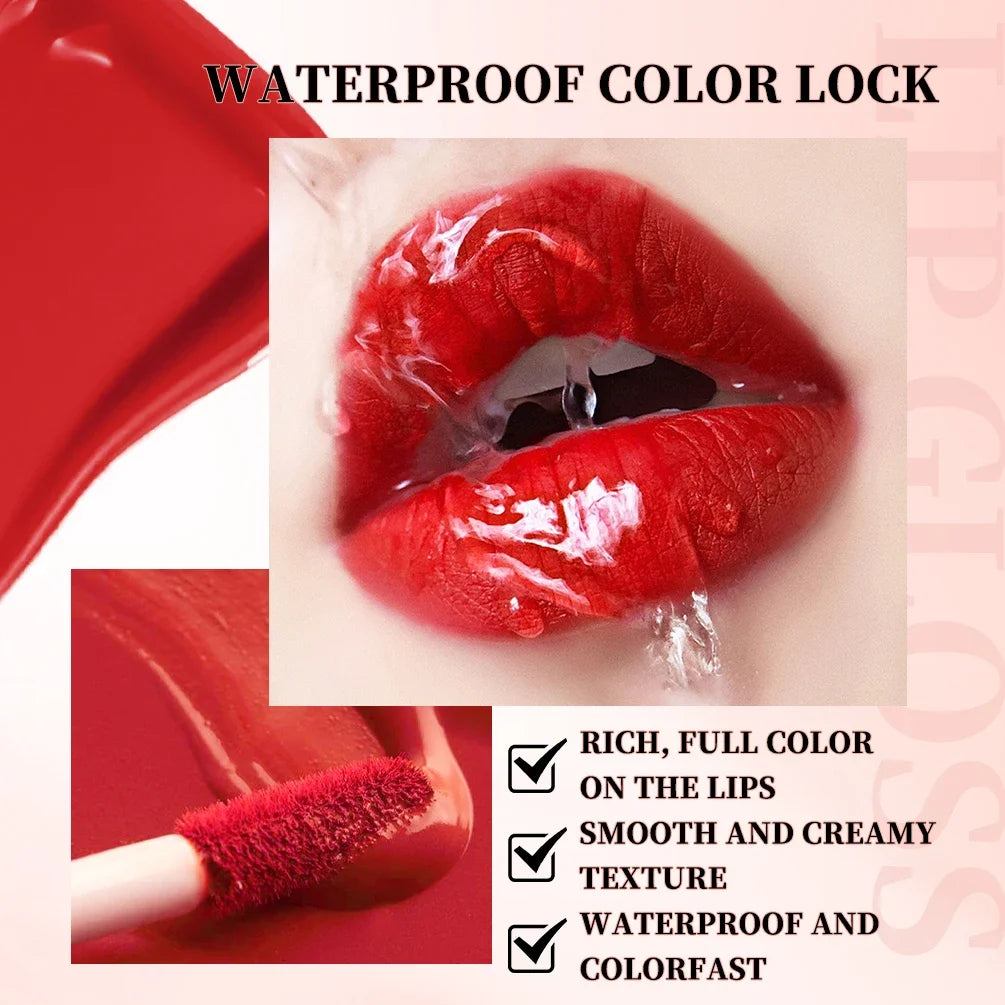 QIBEST Matte Liquid Lipstick Waterproof Silky Sexy Red Lip Gloss Non-Stick Cup Lipgloss Nude Purple Lip Tint Durable Makeup