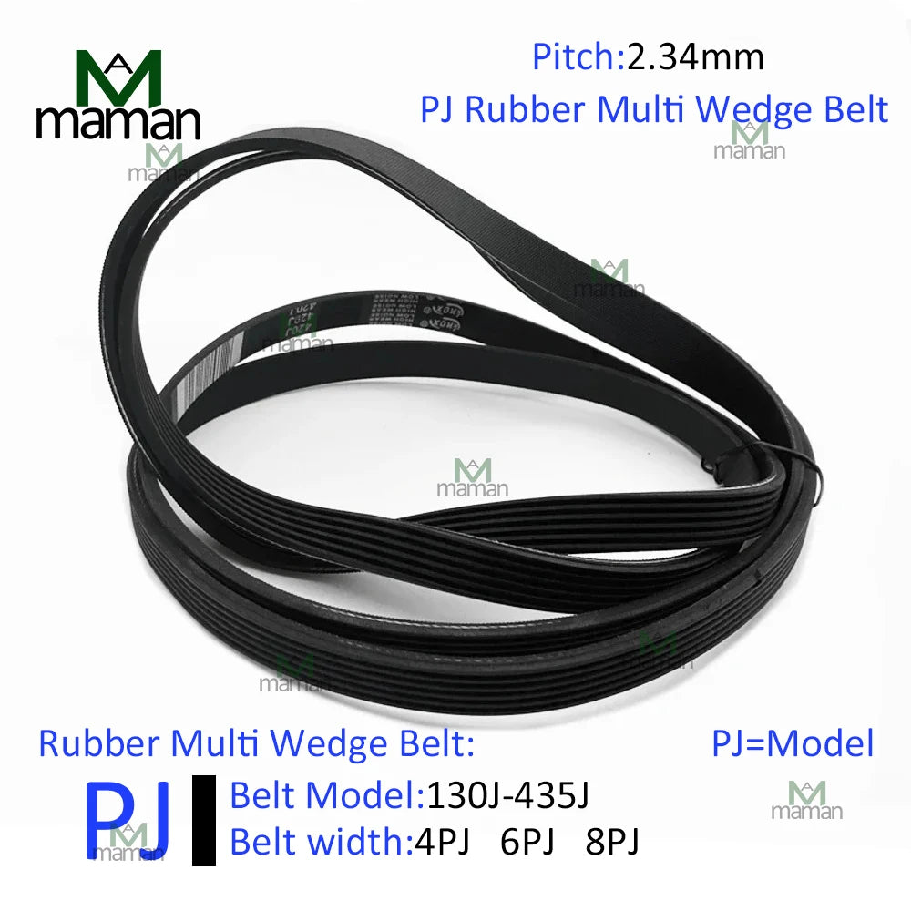Rubber Multi Wedge PJ Type Multi Groove Belt Models PJ130~PJ435 Multi Groove Transmission Belt Wedge Number 4/6/8 Pitch 2.34mm