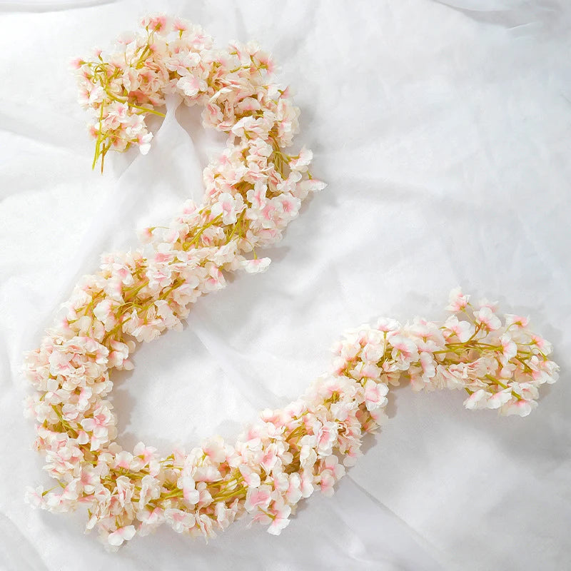 180cm Artificial Flowers Cherry Blossom Sakura Garland Wedding Arch Garden Backdrop Home Party Decoration Silk Fake Plants Vine