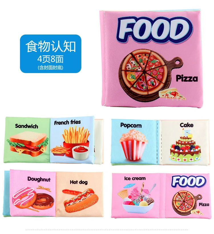 8 Page Cloth Book Infant Soft Books Cartoon Animals Numbers Food Cognitive Development Learning Early Education Toys For Kids