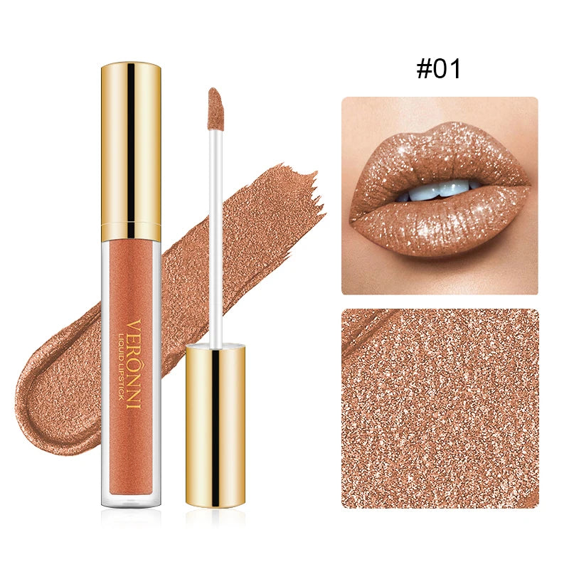 Waterproof 10 Colors Sexy Glitter Diamond Lip Gloss Shimmer Matte Liquid Lipstick LongLasting Lip Makeup Non-stick Cup cosmetics
