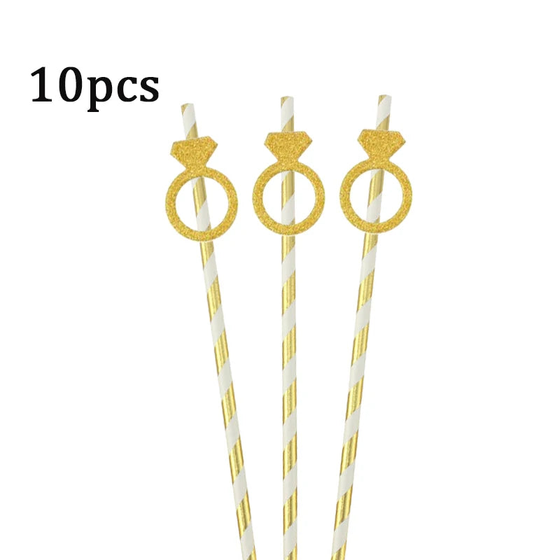 10Pcs Paper Diamond Ring Straws For Valentine's Day Single Proposal Wedding Bride Tribal Bridal Shower Hen Party Decoration
