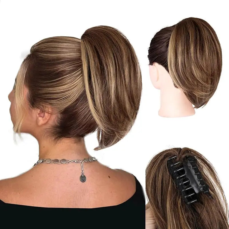 Claw-Clip Ponytail Extension For Women - Short Straight Synthetic Hair Extension, Clip-In Ponytail Extension For Every Occasions