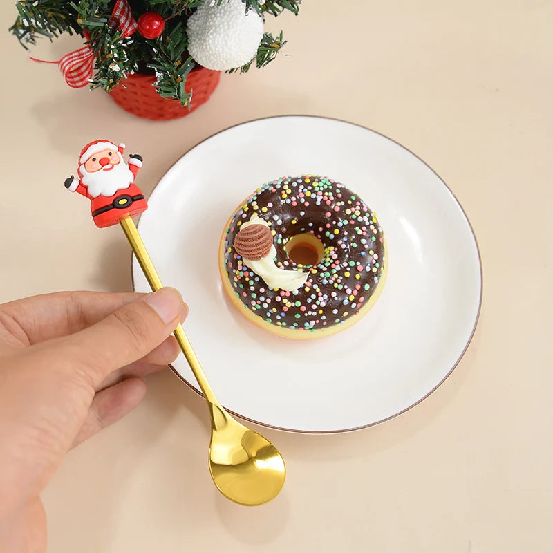 2/4/6pcs Christmas Gift Spoon Forks Set Stainless Steel Cutlery Tableware Decoration Coffee Tea Dessert Scoop 2025 New Year Home