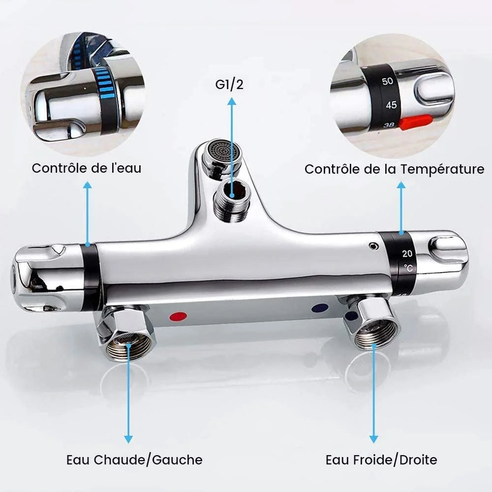 Brass Intelligent Thermostatic Shower Faucet Concealed Hot and Cold Water Mixing Valve Temperature Control Valve  Chrome Plated