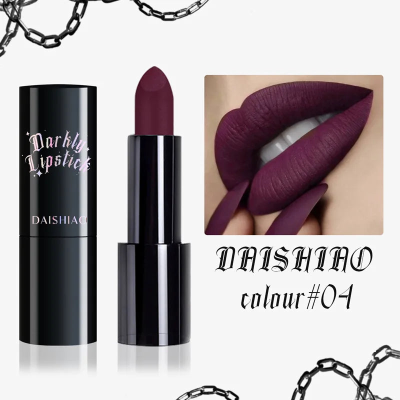 Black Dark Purple Matte Lipstick Halloween Makeup Waterproof and Long-lasting Dark Night Lipstick for Women Lip Cosmetics