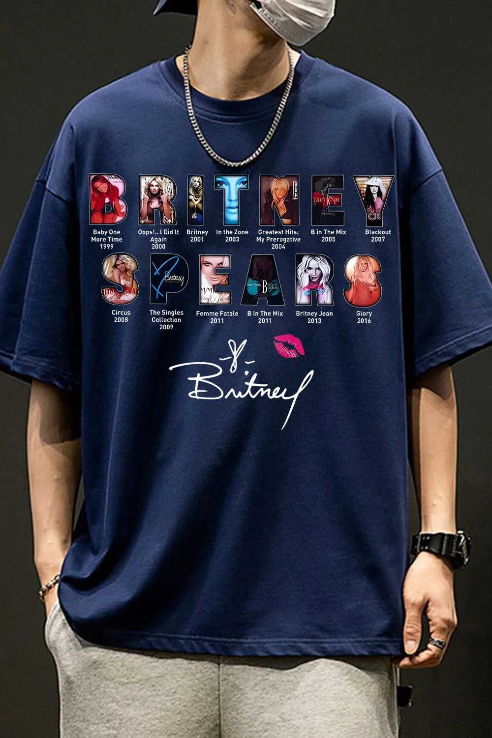 Britney Spears Men's Oversized Tee Shirt Vintage Street Hip Hop Y2k High Quality T-Shirt Cotton Streetwear Female Male Clothing