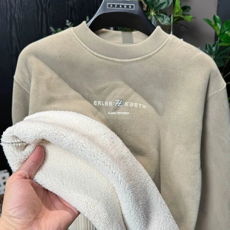 Winter Extra-thick Camel Hair Men's Hoodie Printed Letters HeavyWeight Thick Sweatshirt Casual Fleece windproof Thermal Shirts