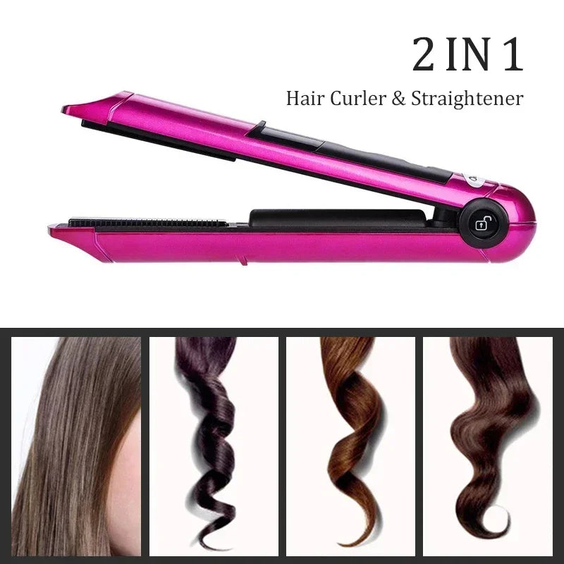 Wireless Electric Heating Hair Straightener Curler For Women Rechargeable Portable Home Travel Hair Straightening Curling Iron
