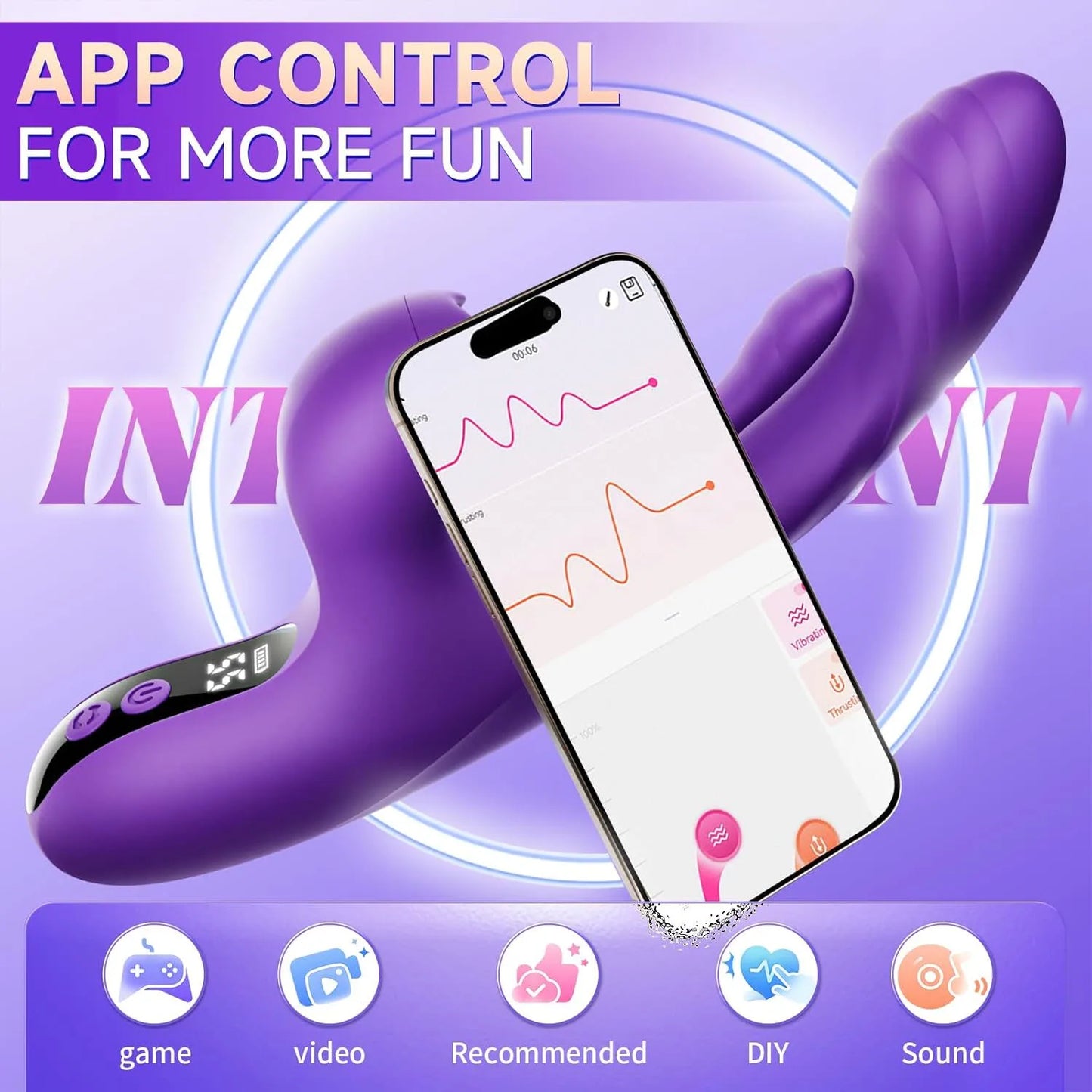Women's Vibrating Massager G Spot & Clitoral Stimulator 3 in 1 with 5 Function Modes Couples' Intimate Toy Features LCD Display