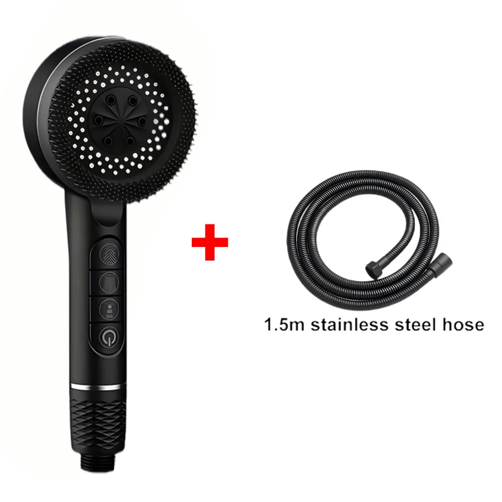 4 Modes Pressurized Shower Head Thickened ABS Handheld Filter Showerhead with Silicone Brush One-Key Stop Water Shower Nozzle