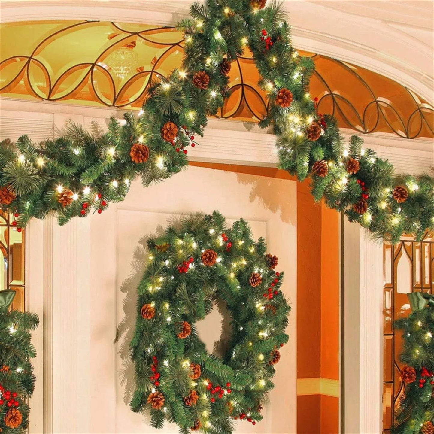 2.7M Christmas Artificial Green Garland Wreath Xmas Home Party DIY Christmas Decoration Pine Tree Rattan Hanging Decoration