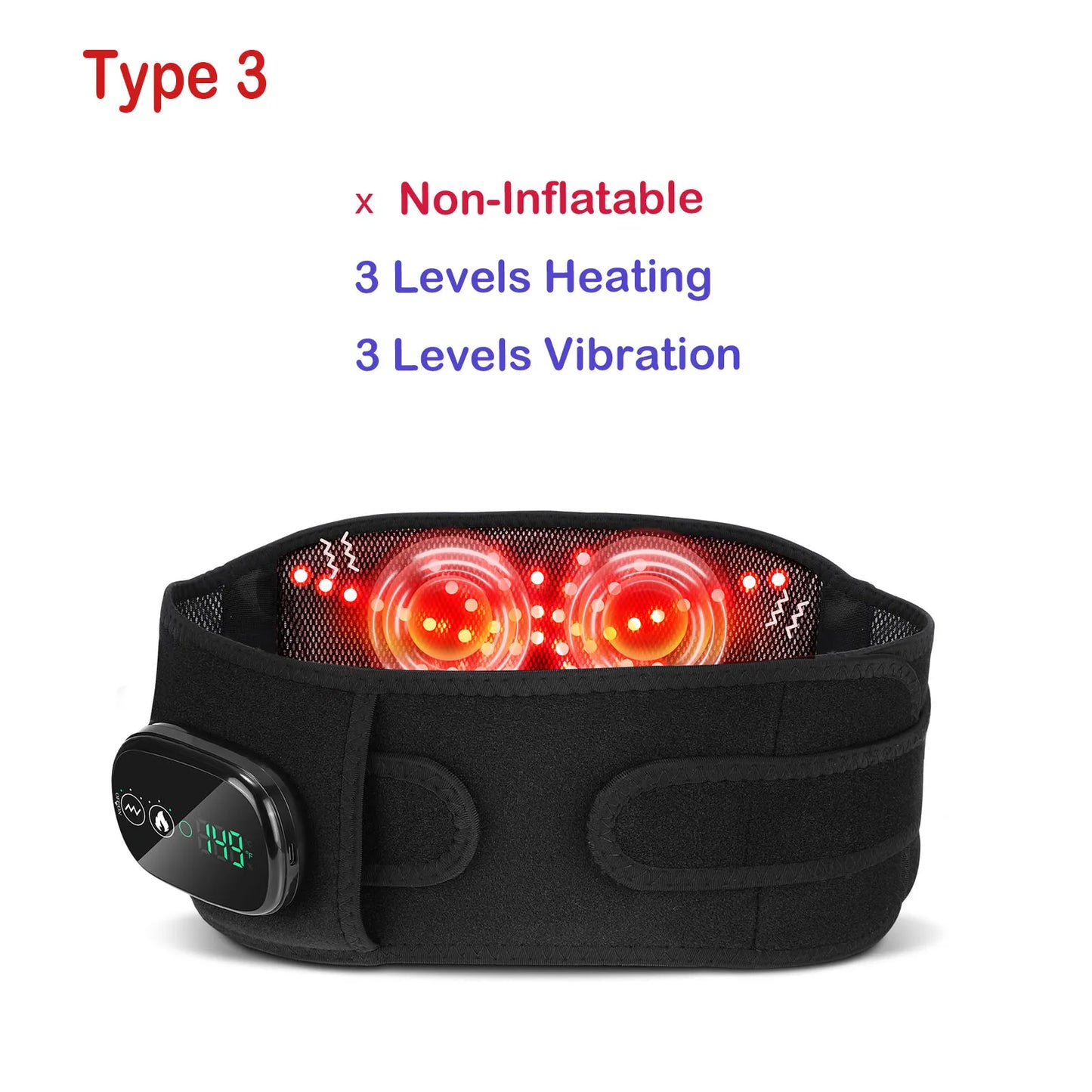 Gray LED Inflatable Waist Belt Lumbar Traction with 3 Level Heating Muscle Relax USB Plug Rechargeable Portable Battery Belt