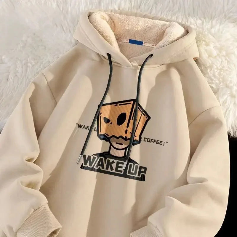 Lamb Velvet Hoodie Men's Loose Fit Casual Sportswear Autumn Winter Men's Jacket 1/2 Brand None Origin China