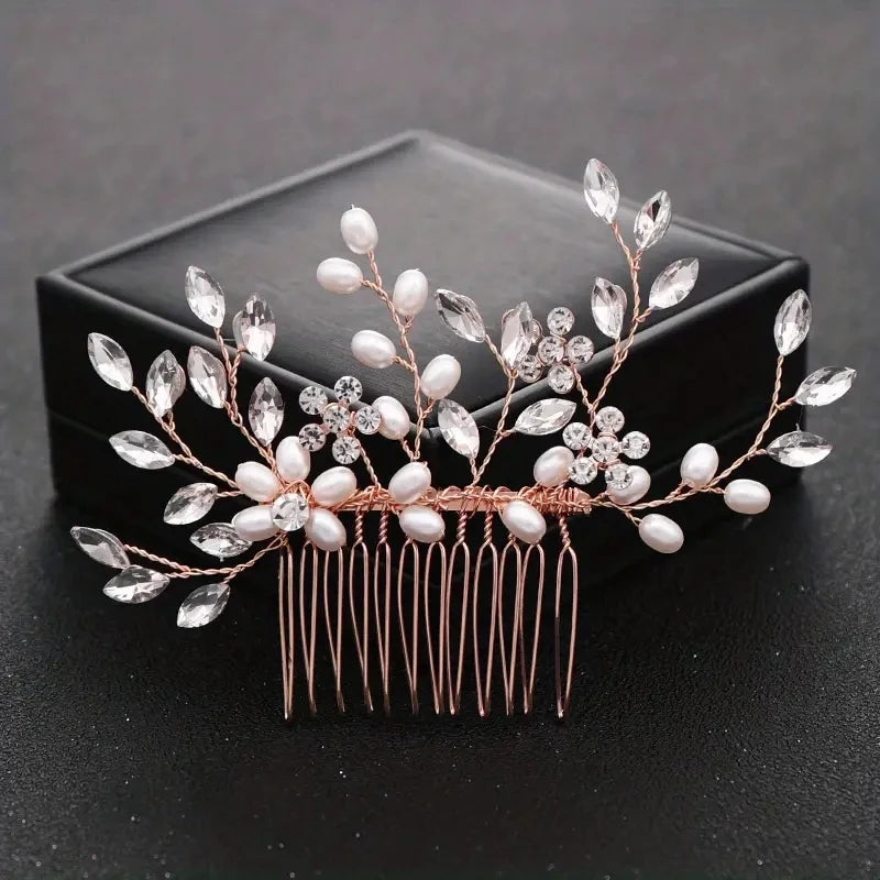Bridal Hair Comb Wedding Headpiece Golden And Silvery Hair Comb Faux Pearl Hair Comb Rhinestone Crystal Hair Comb Wedding Hair A