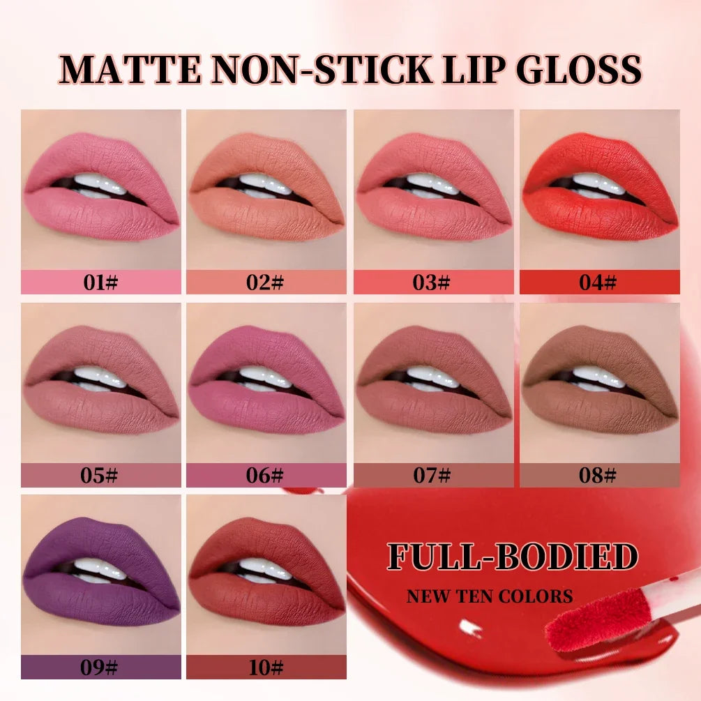 QIBEST Matte Liquid Lipstick Waterproof Silky Sexy Red Lip Gloss Non-Stick Cup Lipgloss Nude Purple Lip Tint Durable Makeup