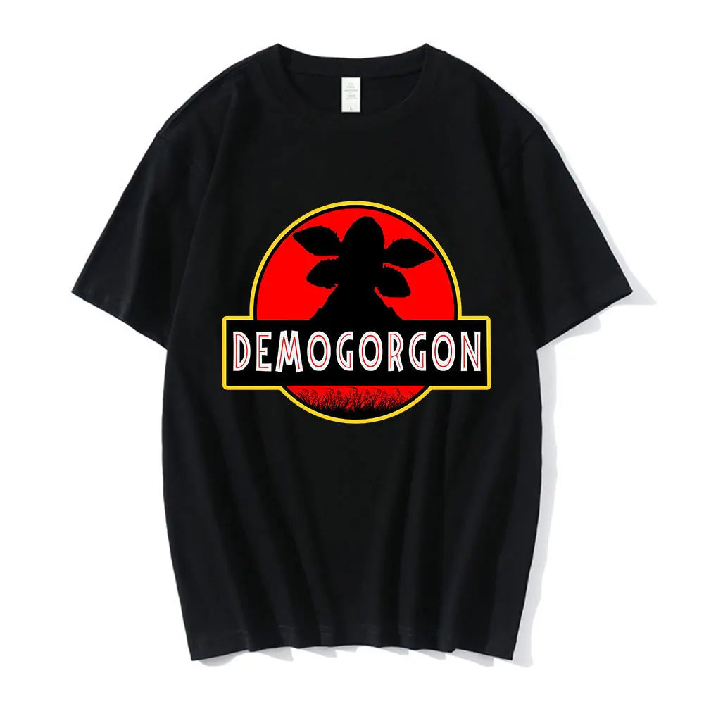 Demogorgon Man Eating Flower Pattern T-shirt Summer Men's Women's Clothing Cotton Casual Fashion Retro T-shirt Street Wear Y2K