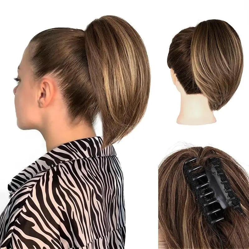 Claw-Clip Ponytail Extension For Women - Short Straight Synthetic Hair Extension, Clip-In Ponytail Extension For Every Occasions
