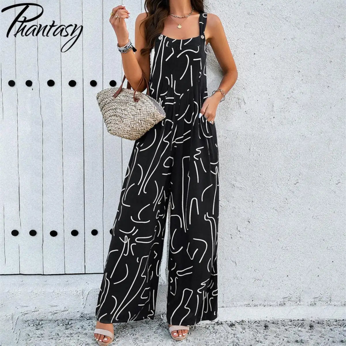 Phantasy Ladies Printing Jumpers Fashion Loose Casual Sleeveless Streetwear Elegant Rompers Women Playsuits Jumpsuits 2025