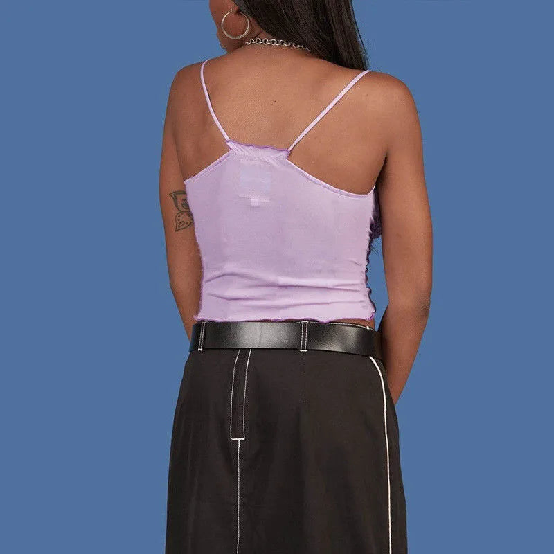 Summer Women Purple Vest Fashion Sleeveless Strapless Solid Ruffles Crop Tops Pullovers Ladies Tanks Women Camisole