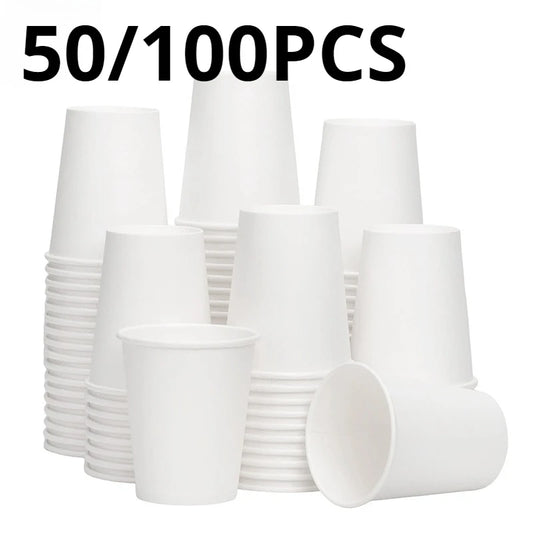 50/100PCS White Disposable Paper Cups Mini Supermarket Tasting Cups Party Christmas New Year Coffee Snacks Candy Juice Tableware