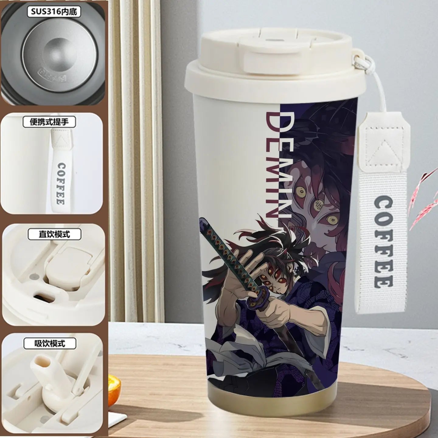 Demon Slayer Kamado Tanjirou Nezuko Agatsuma Zenitsu Anime Pattern Stainless Steel Thermos Mug Idea Leakproof Straw Cup Gift