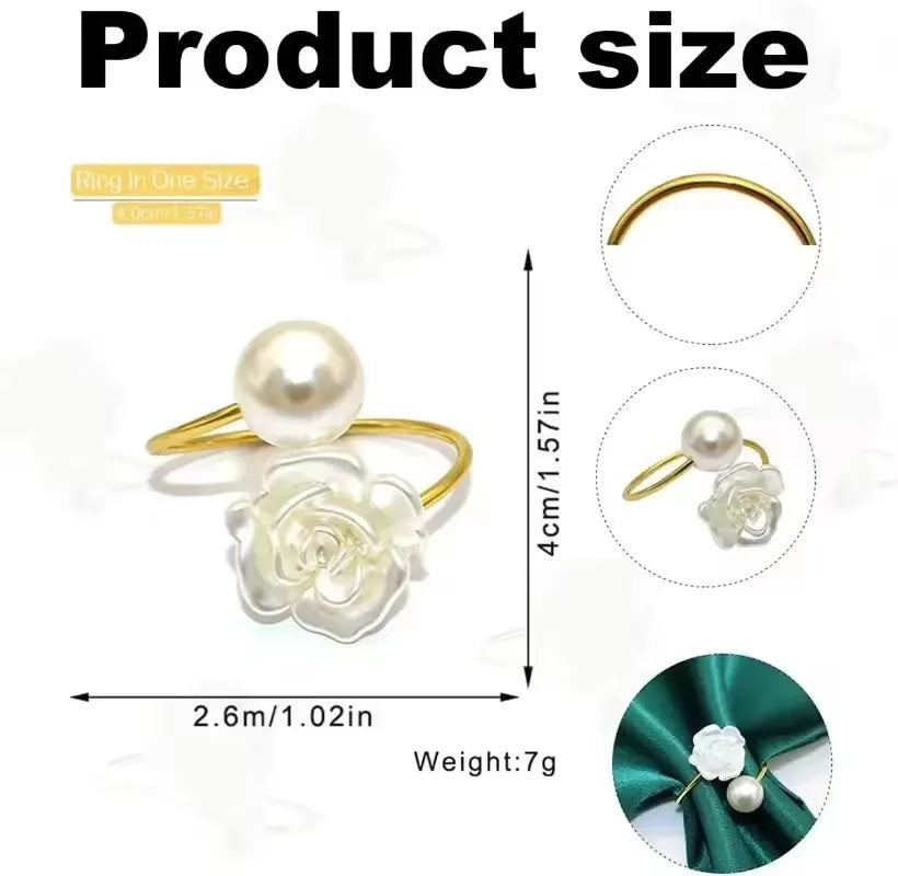 10PC Valentine's Day Wedding Pearl Napkin Clasp Roses Creative Round Pearl Napkin Rings for Restaurant Family Table Decoration