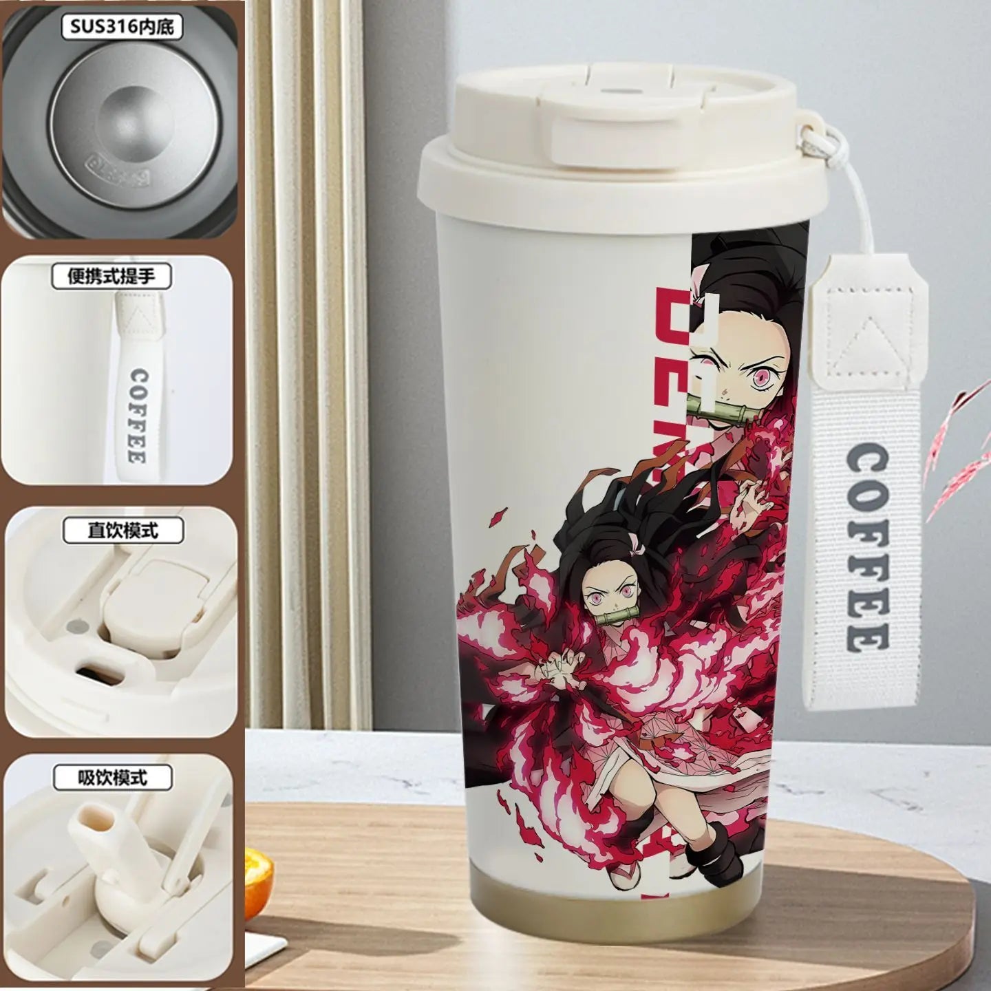 Demon Slayer Kamado Tanjirou Nezuko Agatsuma Zenitsu Anime Pattern Stainless Steel Thermos Mug Idea Leakproof Straw Cup Gift