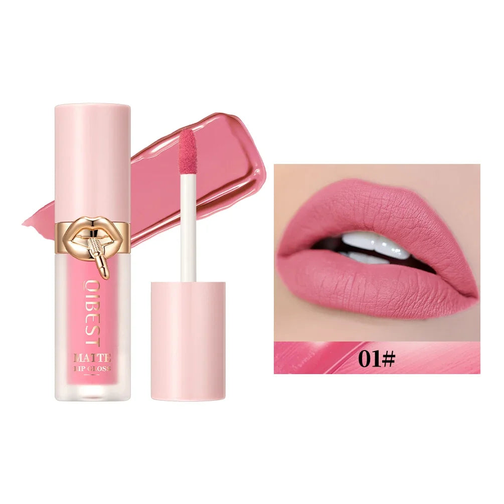 QIBEST Matte Liquid Lipstick Waterproof Silky Sexy Red Lip Gloss Non-Stick Cup Lipgloss Nude Purple Lip Tint Durable Makeup