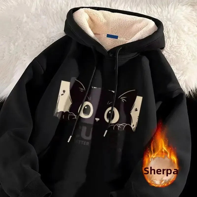 Lamb Velvet Hoodie Men's Loose Fit Casual Sportswear Autumn Winter Men's Jacket 1/2 Brand None Origin China