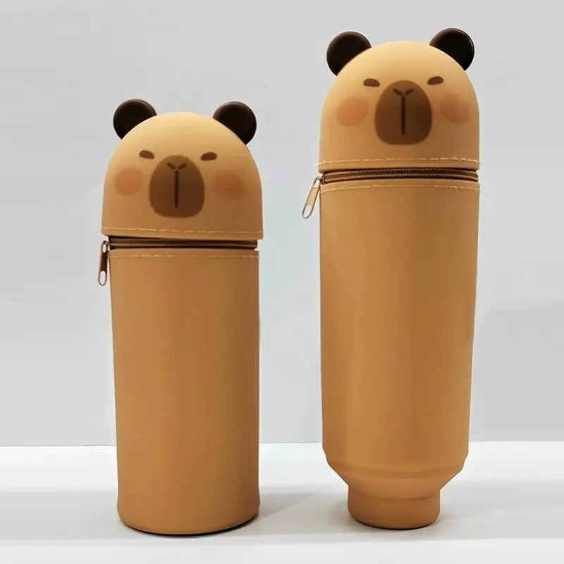 1PCS cartoon Giraffe/ Bee/Panda Kawaii Animals Silicone Telescoping Pencil Case Student Large Capacity Stationery Bag Learn