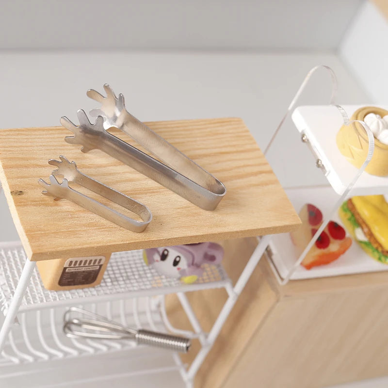 1:12 1:6 Dollhouse Miniature Metal Food Clip Bread Tongs Model Tableware Cookware Kitchen Utensils Tools Kids Toys