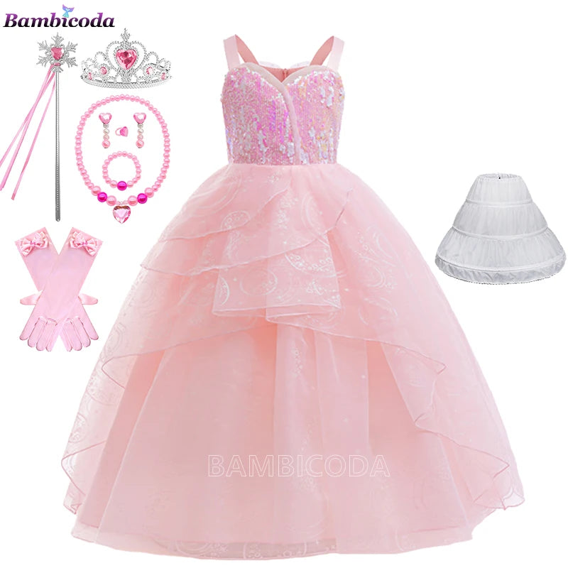 The--Wicked Glinda Elphaba Cosplay Costume Glinda Pink Princess Dress Costume For Girl Party Cosplay Movie Party Witch Clothing