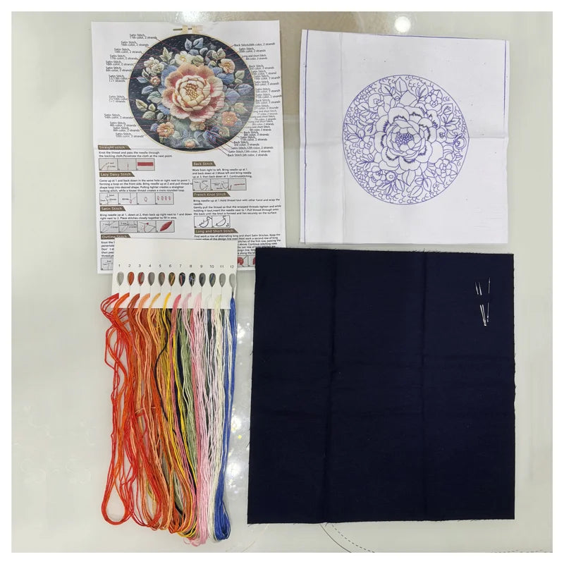 DIY Cat and Flower Embroidery Kit for Beginners Complete Handmade Cross Stitch Kit Mixing Colors Fabric Materials and Animal