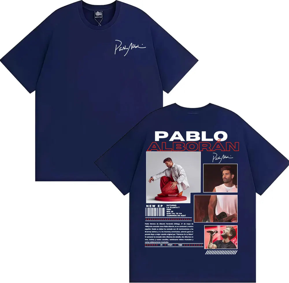 Rapper Pablo Alborán Global 2025 Tour Tee Shirt Men Women Harajuku Hip Hop Streetwear T-shirt Cotton Casual Short Sleeve T Shirt