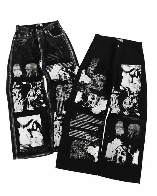 European and American hip-hop classic black straight leg loose jeans men's new Y2k high street design low waist wide leg pants