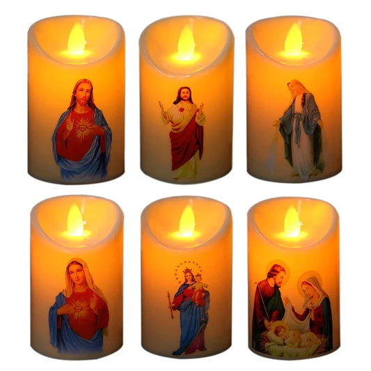 Jesus Christ Candles Lamp LED Tealight Romantic Pillar Light Battery Operated Creative Flameless Electronic Candle candles home