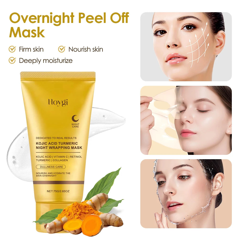 2pcs Collagen Overnight Wrapping Peel Off Facial Mask Deep Cleansing Pores Oil Control Turmeric Wrapping Night Face Mask