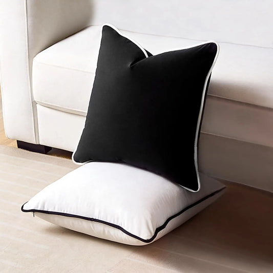 Luxury Velvet Cushion Cover Solid Color Contrast Piping Nordic Home Decor Pillow Case Black White Grey Options Pillow Cover