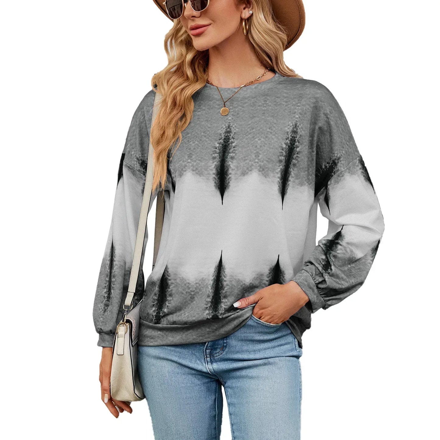 Women's Fashion Gradient Hoodies Sweatshirts Long Sleeve O-Neck Hoodies Print Oversized Pullovers Women Y2k Harajuku Streetwear