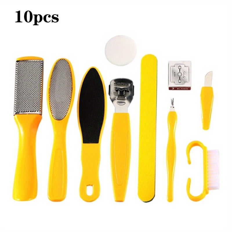 8/10pcs Foot Care Kit, Yellow Plastic Pedicure Tools Set With Callus Remover, Foot File, Scraper, Rasp For Dead Skin Exfoliation