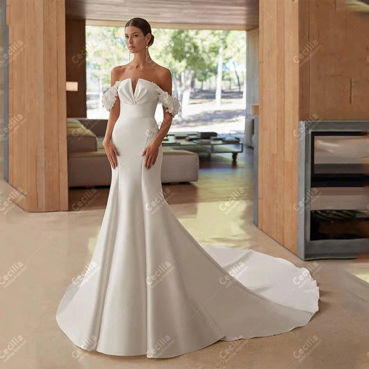 Classic Wedding Dresses Graceful Bridal Gowns Off The Shoulder Robes Backless Sweep Train Elegant Customized Vestidos De Novia