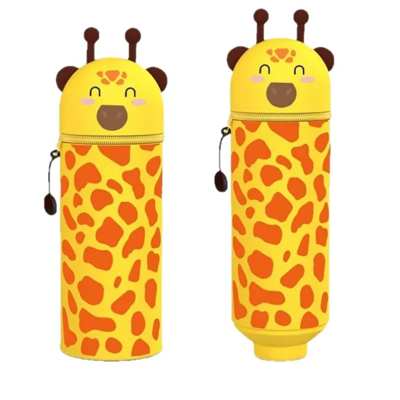 1PCS cartoon Giraffe/ Bee/Panda Kawaii Animals Silicone Telescoping Pencil Case Student Large Capacity Stationery Bag Learn