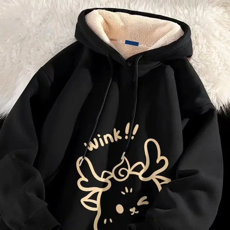 Lamb Velvet Hoodie Men's Loose Fit Casual Sportswear Autumn Winter Men's Jacket 1/2 Brand None Origin China