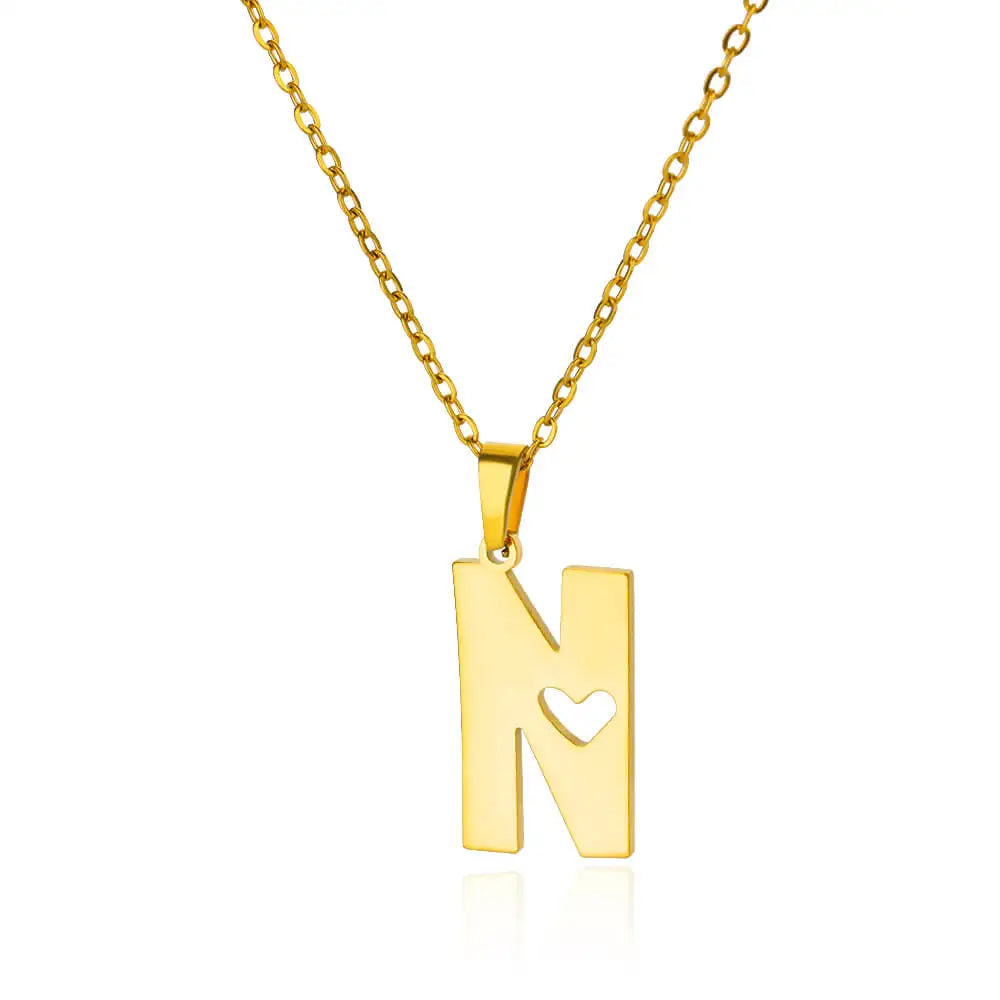 Stainless Steel Heart Letter Pendant Necklaces for Women Men Gold Color Initials Necklace Valentine's Day Jewelry Couple Gift